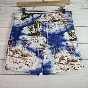 Vintage Polo Ralph Lauren 90's Blue Aloha Hawaiian Swim Lined Board Shorts Sz M